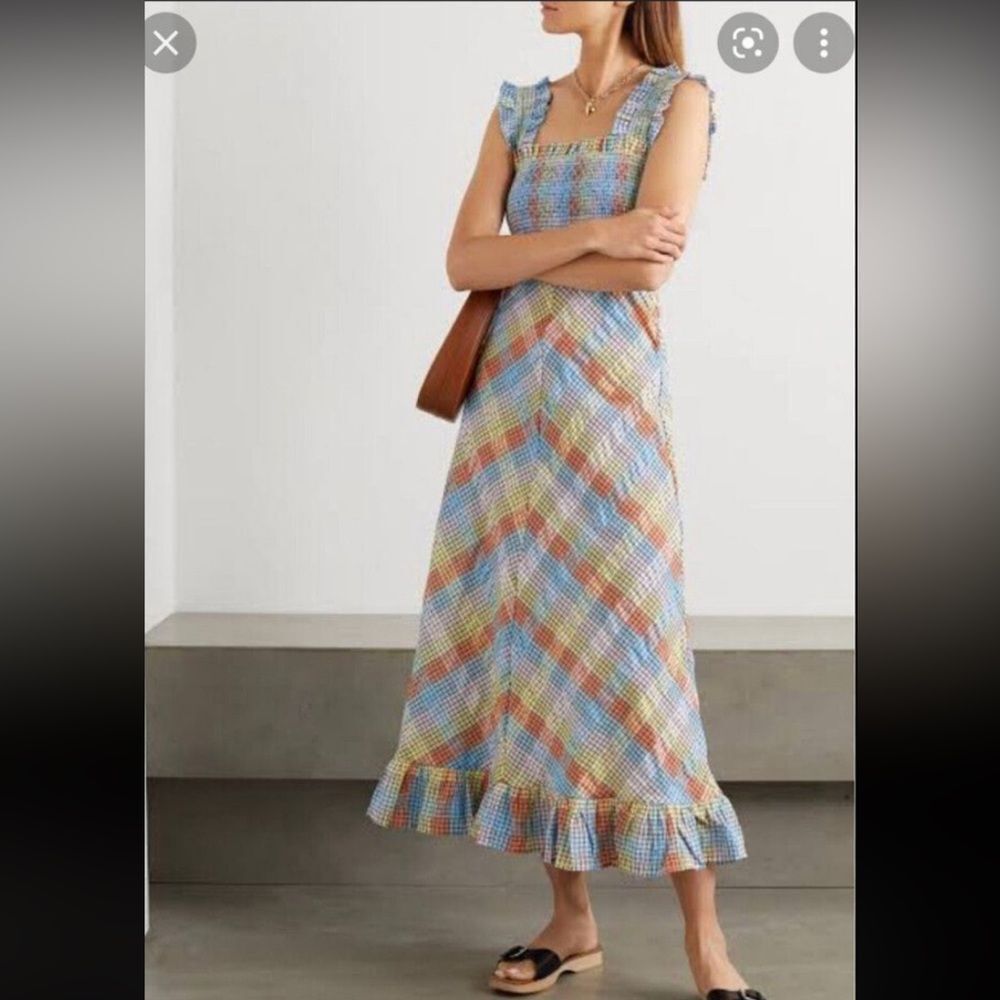 Ganni Multicolor Checkered Midi Dress